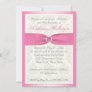 Invitación a los 50 años de Pink and Ivory Damask