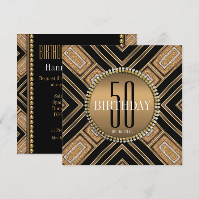 Invitación a los 50 años del Art Deco Moderno Gold (Anverso / Reverso)
