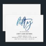 Invitación a los 50 años del Relieve metalizado Az<br><div class="desc">Esta minimalista invitación a la fiesta de cumpleaños número 50 incluye un llamativo texto de "cincuenta" Relieve metalizado azul. El Relieve metalizado azul es sólo una textura, no un Relieve metalizado real. Para una personalización más avanzada de este diseño, por ejemplo, cambiar el diseño, el tamaño de letra o el...</div>