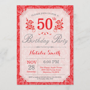 Invitación a los 50 Años Floral Roja para las Muje