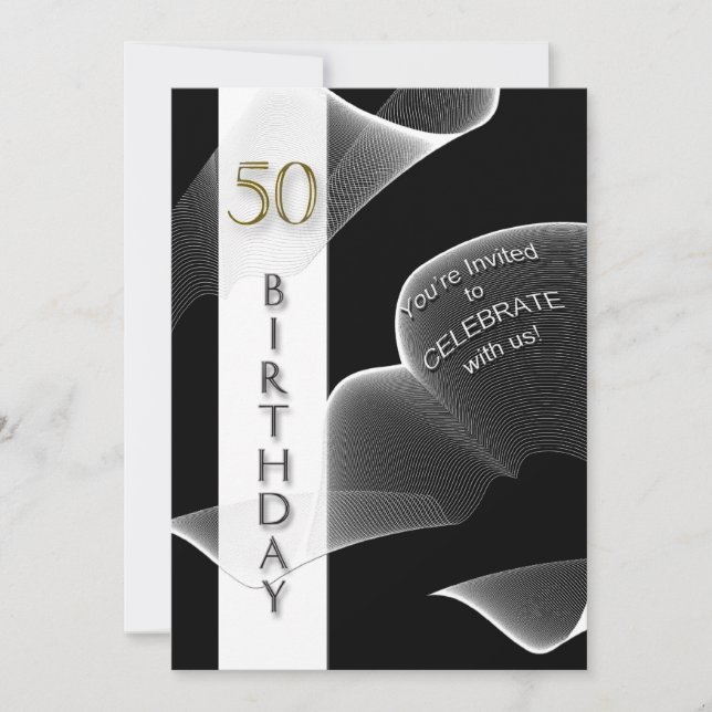 Invitación a los 50 años, negro/blanco, moderno (Anverso)