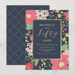 Invitación a los 50 Años - Oro, Floral Elegante