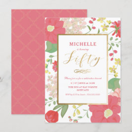 Invitación a los 50 Años - Oro, Floral Elegante
