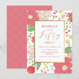 Invitación a los 50 Años - Oro, Floral Elegante