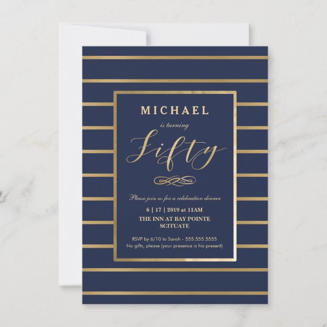 Invitación a los 50 Años - Oro, Masculina Elegante (Anverso)