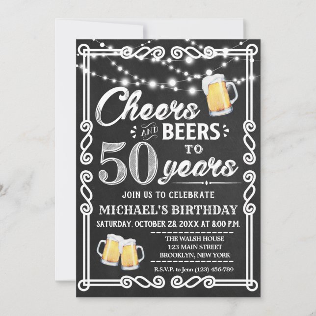 Invitación a los 50 años| Saludos y cervezas (Anverso)