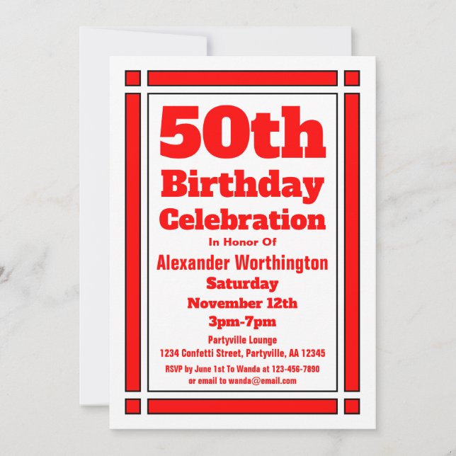 Invitación a los 50 Años Simple Rojo (Anverso)