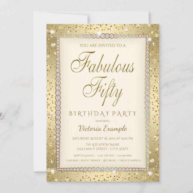 Invitación a los 50 cumpleaños de Ivory Gold Fabul (Anverso)