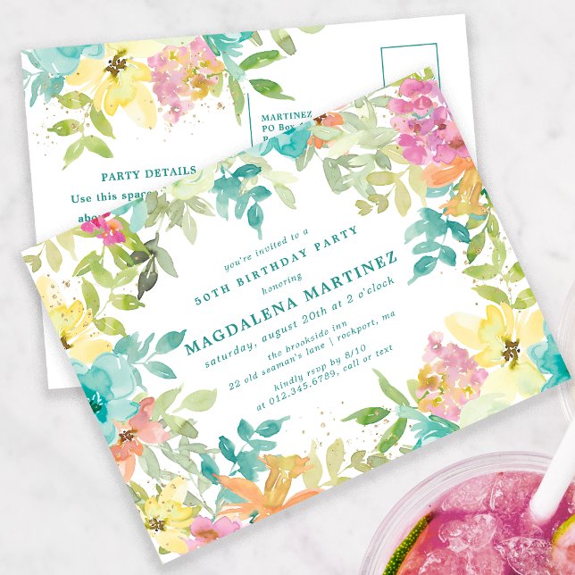 Invitación a los 50 cumpleaños de la floral acuáti (Subido por el creador)