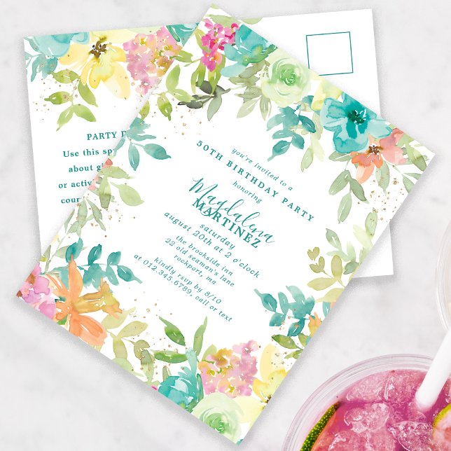 Invitación a los 50 cumpleaños de la floral acuáti (Subido por el creador)