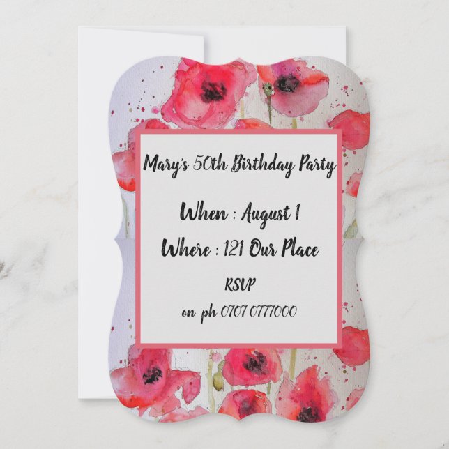 Invitación a los 50 cumpleaños de Red Poppy Poppie (Anverso)