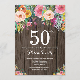 Invitación a los 50 cumpleaños de Rustic Floral