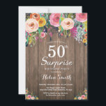 Invitación a los 50 cumpleaños de Rustic Floral Su<br><div class="desc">Invitación de cumpleaños número 50 a mujeres por la Rústica Floral Sorpresa. Flor Floral acuática, fondo de madera rústica. Retro Vintage. Cumpleaños de adultos. Mujer Chica Señora Adolescente Bday Bash Invita. 13.º 15.º 16.º 18.º 20.21.30.40.50.60.70.80.90.100. Cualquier edad. Para una mayor personalización, haga clic en el botón "Personalizar" y utilice nuestra...</div>