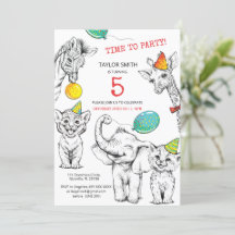 Invitación a los 5 años con un divertido animal li