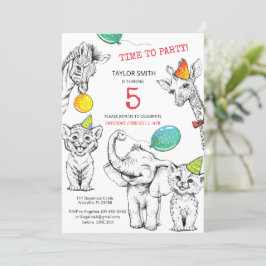 Invitación a los 5 años con un divertido animal li