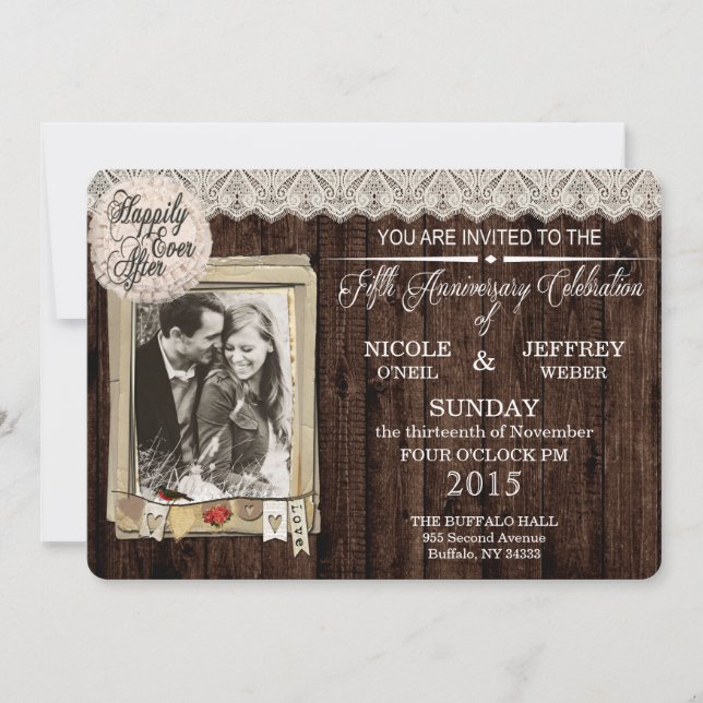 Invitación a los 5 años de Rustic Country Wood (Anverso)