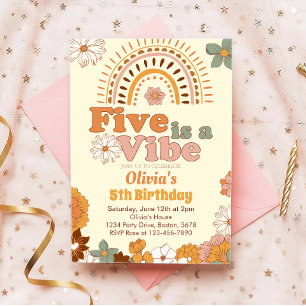 Invitación a los 5 cumpleaños del arco iris floral
