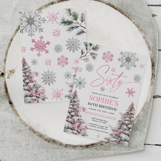 Invitación a los 60 años de invierno, rosa y plate (Subido por el creador)