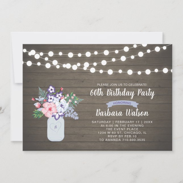Invitación a los 60 años de Rustic Wood & Mason Ja (Anverso)
