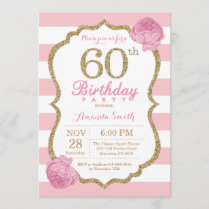 Invitación a los 60 años Floral rosa y dorada