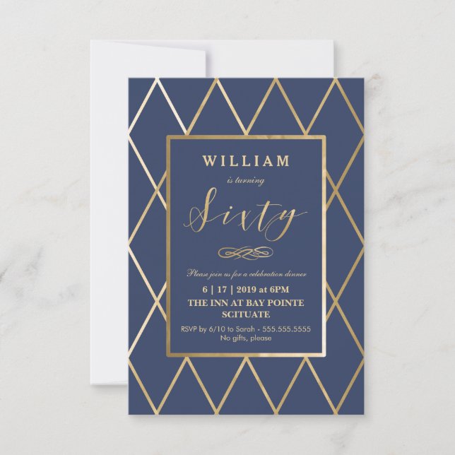 Invitación a los 60 Años - Oro, Elegante, Pequeño (Anverso)