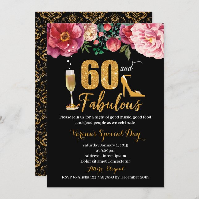 Invitación a los 60 años para mujeres (Anverso / Reverso)