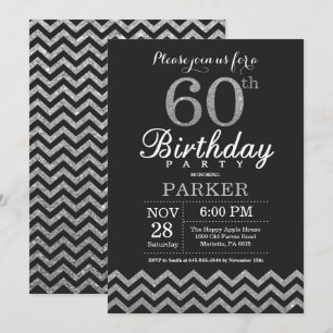 Invitación a los 60 años Purpurina negro y platead