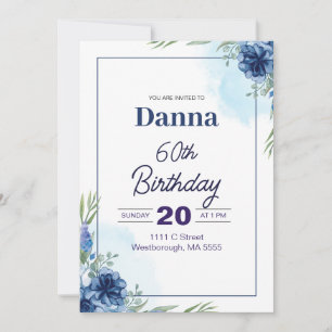 Invitación a los 60 cumpleaños de Floral Azul y Ve