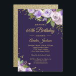 Invitación a los 60 cumpleaños de Gold Purple Spar<br><div class="desc">Más invitaciones florales de cumpleaños en la Pequeña Tienda Bayleigh!</div>