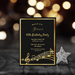 Invitación a los 60 cumpleaños de la música de oro<br><div class="desc">Una moderna y moderna tarjeta de invitación para la fiesta de cumpleaños número 60 para hombres y mujeres. Un fondo negro clásico, con un marco dorado falso y notas musicales, letras de colores dorados. Plantillas para la información de su fiesta. Fondo blanco. Sugerencia: Si no desea que se vea como...</div>