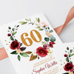 Invitación a los 60 cumpleaños de Marsala y Borgoñ<br><div class="desc">El diseño presenta bonitos elementos florales acuáticos en tonos marsala,  color burdeos y eucalipto,  elementos de hoja.</div>