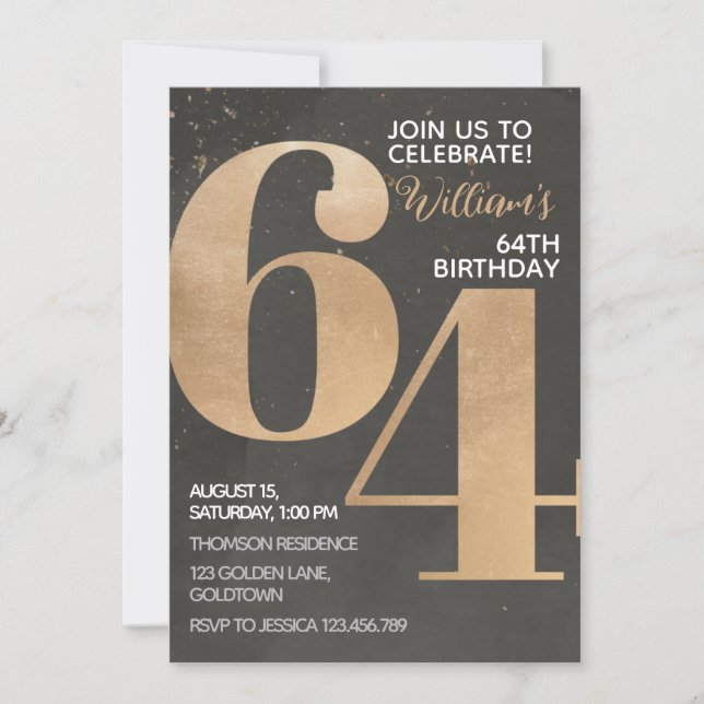 Invitación a los 64 años de Gold Black (Anverso)