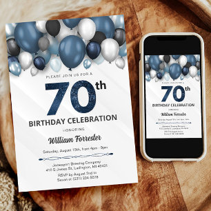 Invitación a los 70 años de Blue Silver Black & Wh