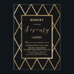 Invitación a los 70 años - Oro, elegante, moderno<br><div class="desc">Esta elegante y moderna invitación para celebrar los 70 años puede ser personalizada para su ocasión especial. Tiene un marco dorado y líneas geométricas de fondo dorado. La palabra "setenta" está en una fuente de escritura elegante. El color de fondo y el texto pueden cambiarse a su gusto. Una invitación...</div>