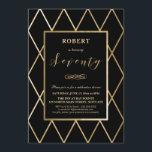 Invitación a los 70 años - Oro, elegante, moderno<br><div class="desc">Esta elegante y moderna invitación para celebrar los 70 años puede ser personalizada para su ocasión especial. Tiene un marco dorado y líneas geométricas de fondo dorado. La palabra "setenta" está en una fuente de escritura elegante. El color de fondo y el texto pueden cambiarse a su gusto. Una invitación...</div>