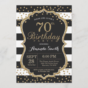 Invitación a los 70 años. Purpurina negro y oro