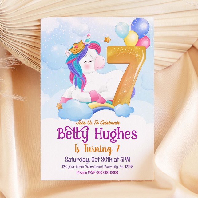 Invitación a los 7 cumpleaños de Unicornio (Subido por el creador)