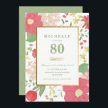 Invitación a los 80 años - Oro, elegante floral<br><div class="desc">La elegante y elegante invitación para celebrar los 80 años puede ser personalizada para su ocasión especial. Cuenta con un borde floral,  un marco dorado y acentos dorados. El color de fondo y el texto pueden cambiarse a su gusto. Una invitación perfecta para el cumpleaños de un adulto.</div>