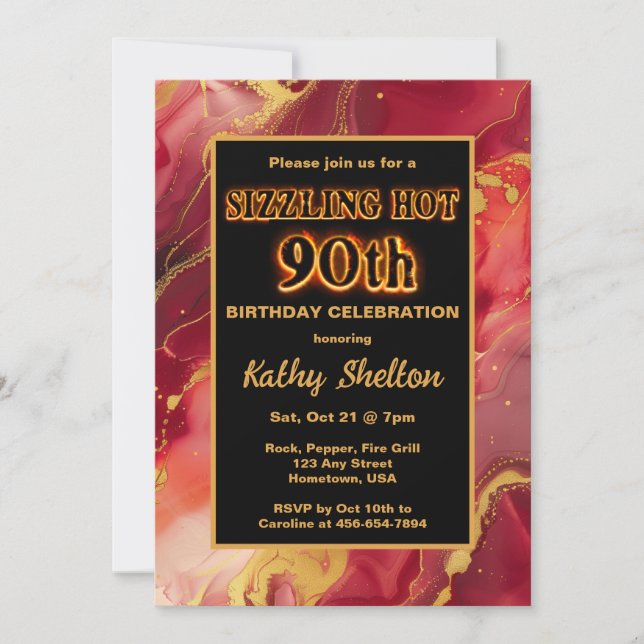 Invitación a los 90 Años de Flaming rojo y oro (Anverso)