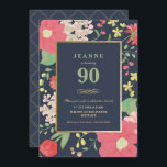 Invitación a los 90 años - Oro, elegante floral<br><div class="desc">La elegante y elegante invitación para celebrar los 90 años puede ser personalizada para su ocasión especial. Cuenta con un borde floral,  un marco dorado y acentos dorados. El color de fondo y el texto pueden cambiarse a su gusto. Una invitación perfecta para el cumpleaños de un adulto.</div>
