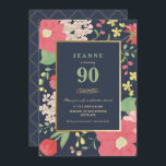 Invitación a los 90 años - Oro, elegante floral<br><div class="desc">La elegante y elegante invitación para celebrar los 90 años puede ser personalizada para su ocasión especial. Cuenta con un borde floral,  un marco dorado y acentos dorados. El color de fondo y el texto pueden cambiarse a su gusto. Una invitación perfecta para el cumpleaños de un adulto.</div>