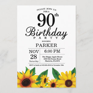 Invitación a los 90 cumpleaños del girasol