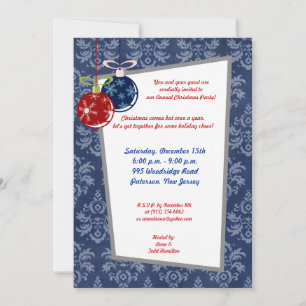 Invitación a los adornos colgantes rojos/azules 5x