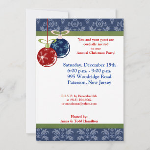 Invitación a los adornos colgantes rojos/azules 5x