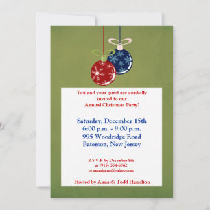 Invitación a los adornos colgantes rojos/azules 5x
