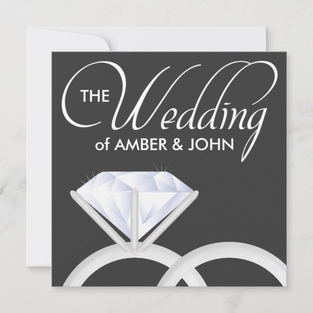 Invitación a los anillos de Boda de diamantes (neg (Anverso)