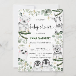 Invitación a los animales de Baby Shower de invier