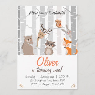 Invitación a los animales de bosque para el primer