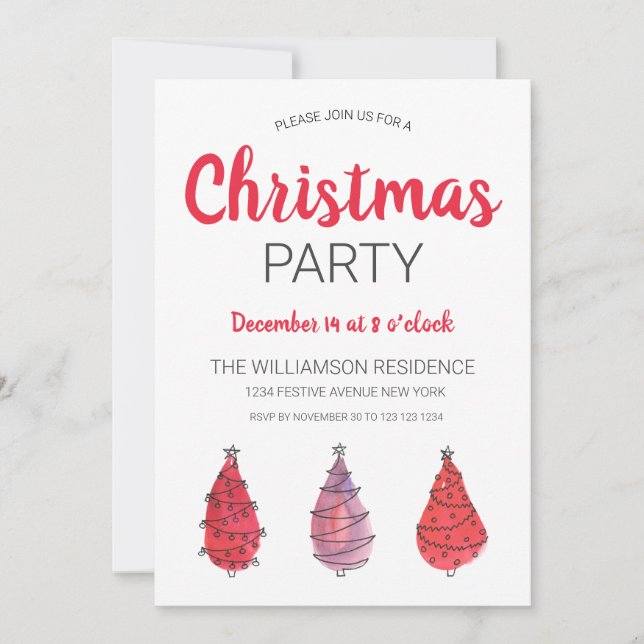 Invitación a los Árboles Rústicos Rojos de Navidad (Anverso)
