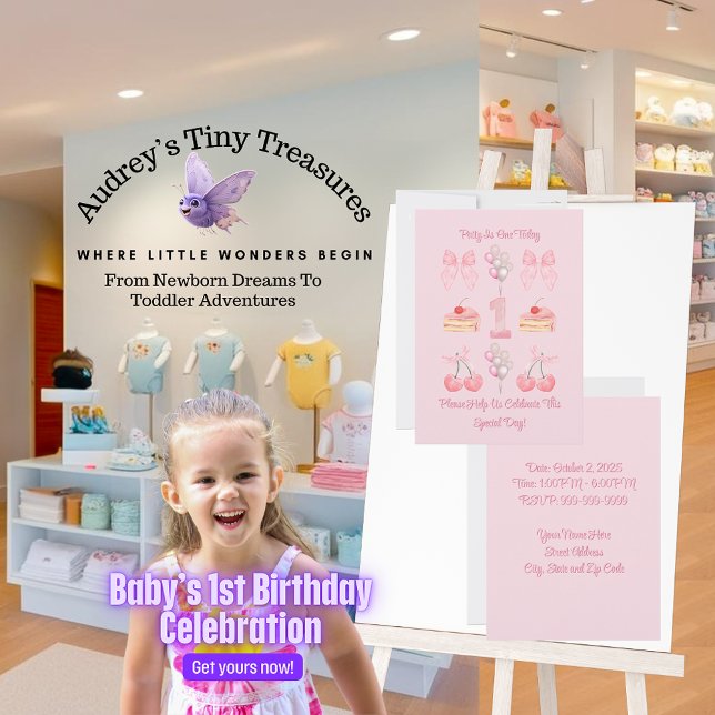 Invitación a los cerdos rosados del primer pastel  (Subido por el creador)